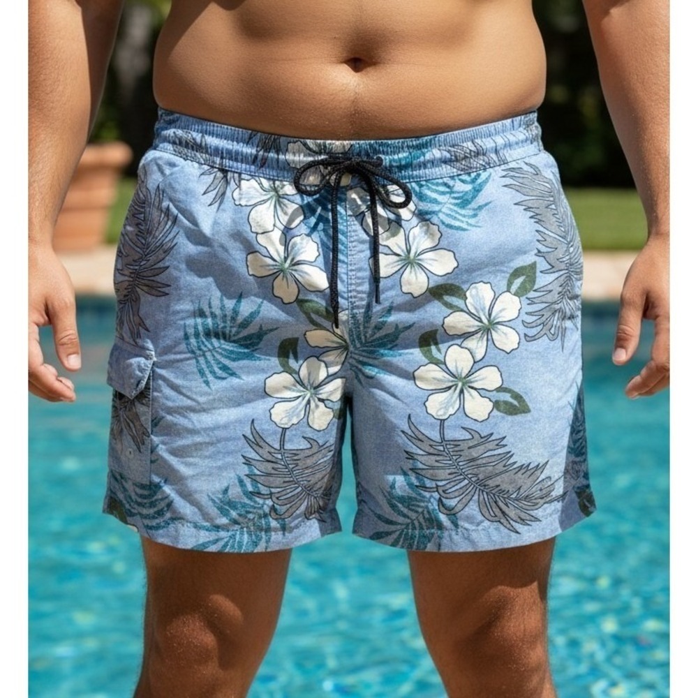 Tommy Bahama Relax Mens XXL Blue Hibiscus Floral‎ Palm Swim Trunks Shorts